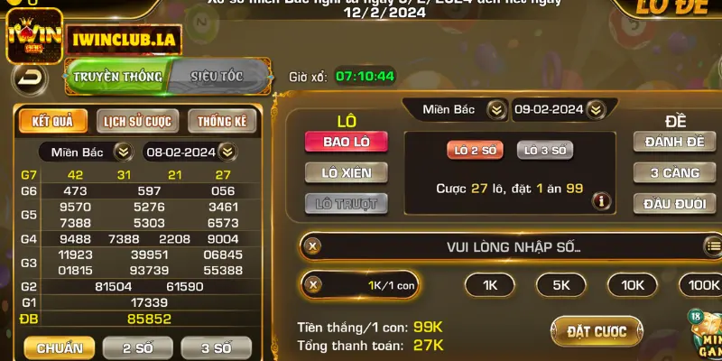 Lô đề online IWIN CLUB - Vốn Chơi 1 Ăn Tiền 99/999/9999 9 Lô Đề online IWIN CLUB